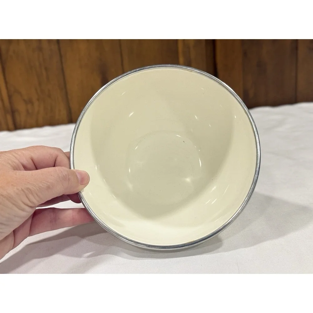 Vintage Enamelware Nesting Mixing Bowls Set 3 Orange Floral 70s Farmhouse
